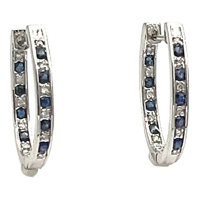 0.70 Ct Natural Sapphire & Diamond Hoops – 2 Pieces