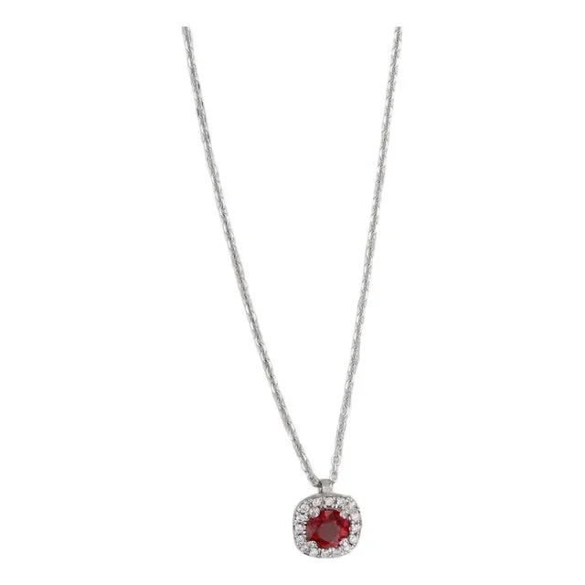 1.05ctw Ruby Diamond Halo Pendant Necklace 14k White Gold Adjustable Cable Chain