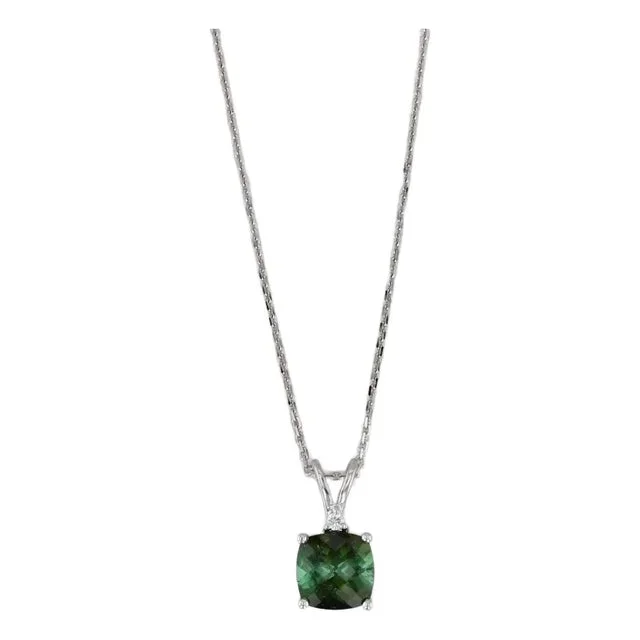 1.60ct Green Tourmaline Diamond Pendant Necklace 14k White Gold 18″ Cable Chain