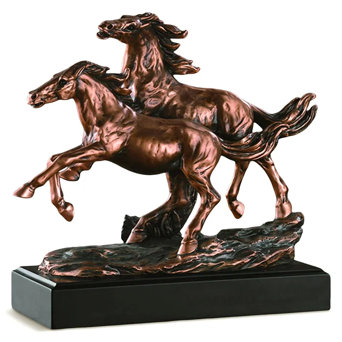 10″ Two Horses Running Wild Statue – Bronze Finish