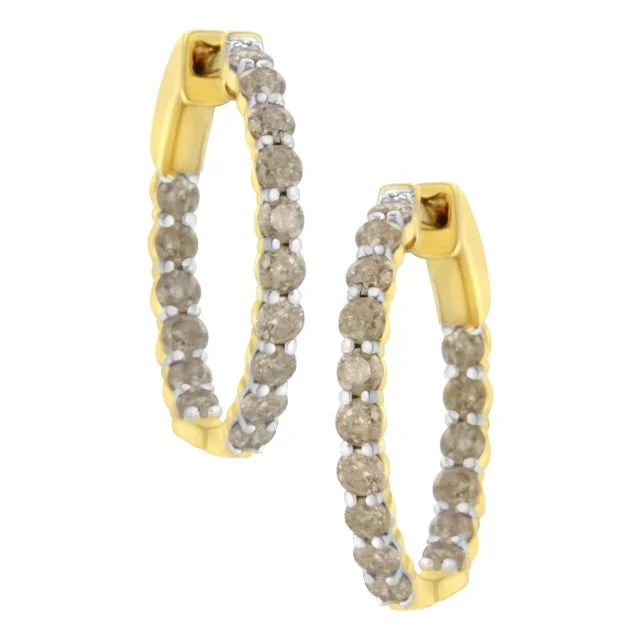 10K Yellow Gold Plated Sterling Silver Diamond Hoop Earrings (2 cttw, K-L Color, I2-I3 Clarity) – 2 Pieces