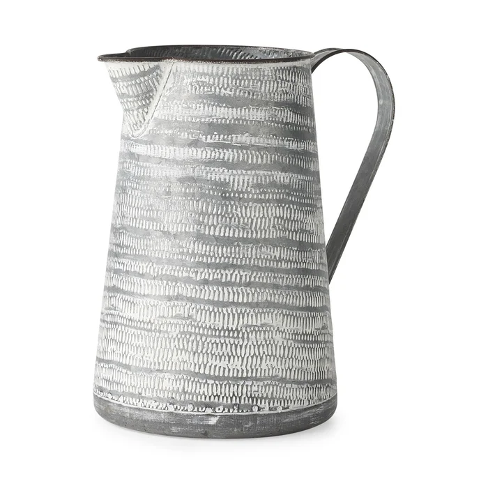 11″ Gray and White Abstract Metal Jug Vase