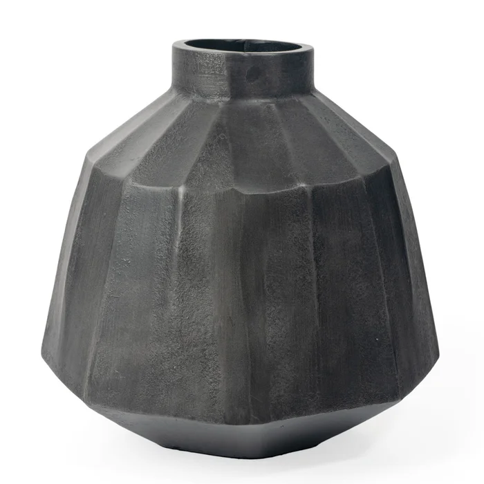 11″ Gray Geometric Round Aluminum Table Vase