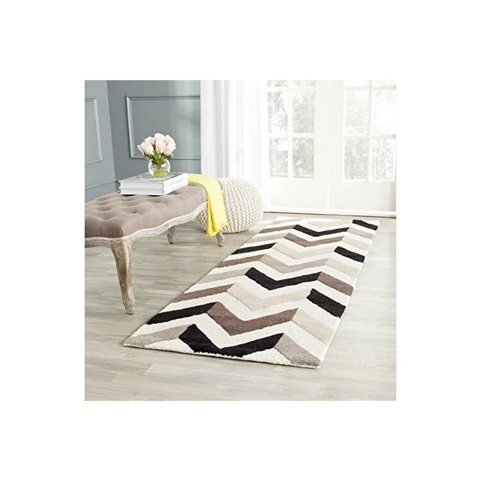 12′ Wool Pile Rug Ivory/Black Contemporary Style Runner – Safavieh