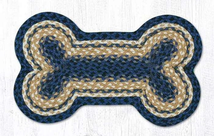13″ x 22″ Light and Dark Blue Mustard Dog Bone Jute Rug