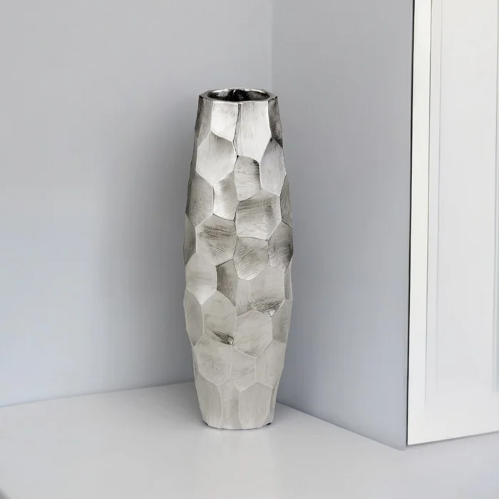 14″ Aluminum Silver Cylinder Table Vase