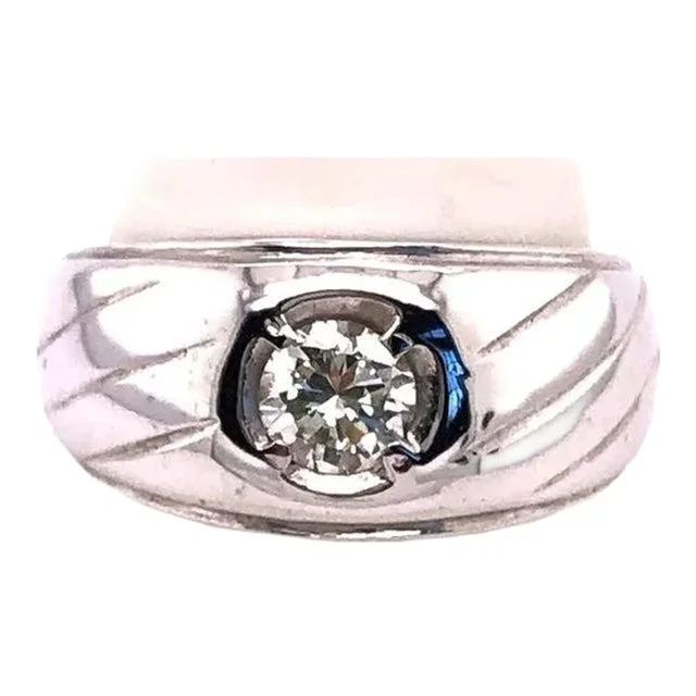 14 Karat White Gold With Diamond Solitaire Wedding Band Ring Size 9