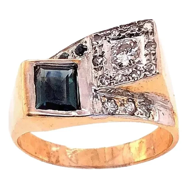 14 Karat Yellow and White Gold Sapphire and Diamond Contemporary Ring