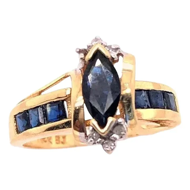 14 Karat Yellow Gold Sapphire Ring With Diamond Accents, Size 6.5