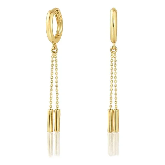 14k Gold Ball Chain Dangling Drop Huggie Hoop Earrings, A Pair
