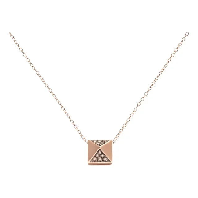 14K Rose Gold 1/4 Cttw Brown Diamond Matte Finished Pyramid Pendant Necklace (Brown Color, SI1-SI2 Clarity) – 18″ Inches