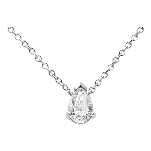 14K White Gold 1/2 Cttw Lab Grown Pear Shape Solitaire Diamond Pendent 18″ Necklace