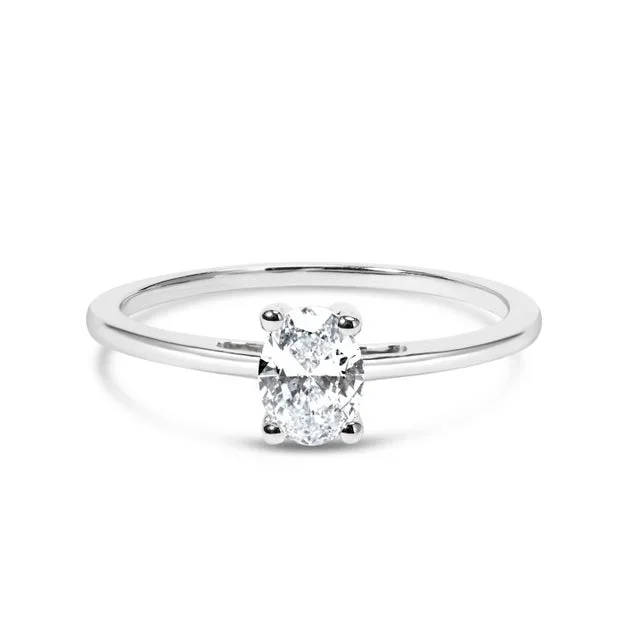 14K White Gold 1/2 Cttw Oval Lab Grown Diamond 4 Prong Solitaire Engagement Ring (F-G Color, VS2-SI1 Clarity) – Size 6