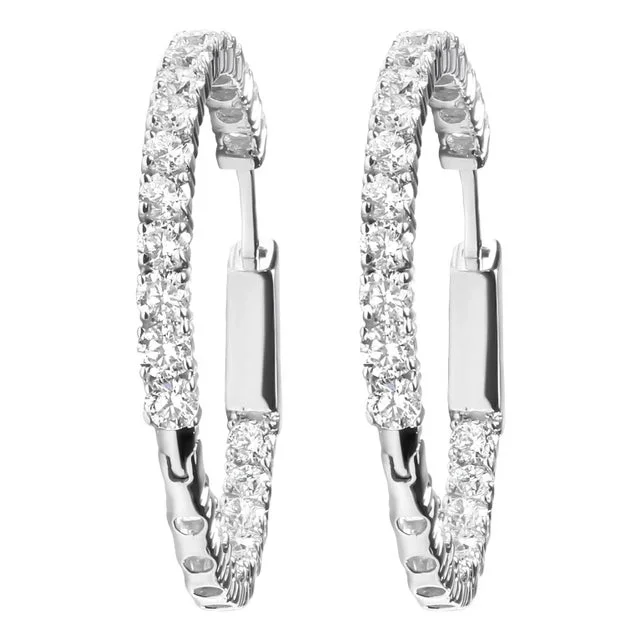 14K White Gold 3.00 Cttw Lab Grown Diamond Inside Out Hoop Earrings (F-G Color, VS1-VS2 Clarity)