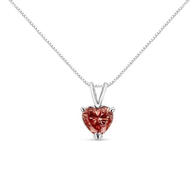 14K White Gold Martini-Set 1.00 Cttw Lab Grown Pink Heart Diamond Solitaire 18″ Pendant Necklace (Pink Color, VS2-SI1 Clarity)