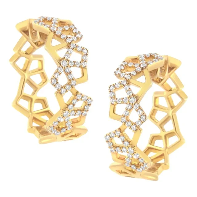 14K Yellow Gold 3/4 Cttw Diamond Honeycomb Hoop Earrings – 24MM