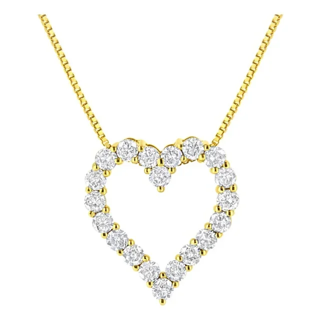 14K Yellow Gold Plated .925 Sterling Silver 2.0 Cttw Round Cut Diamond Classic Open Heart 18″ Pendant Necklace (K-L Color, I2-I3 Clarity)