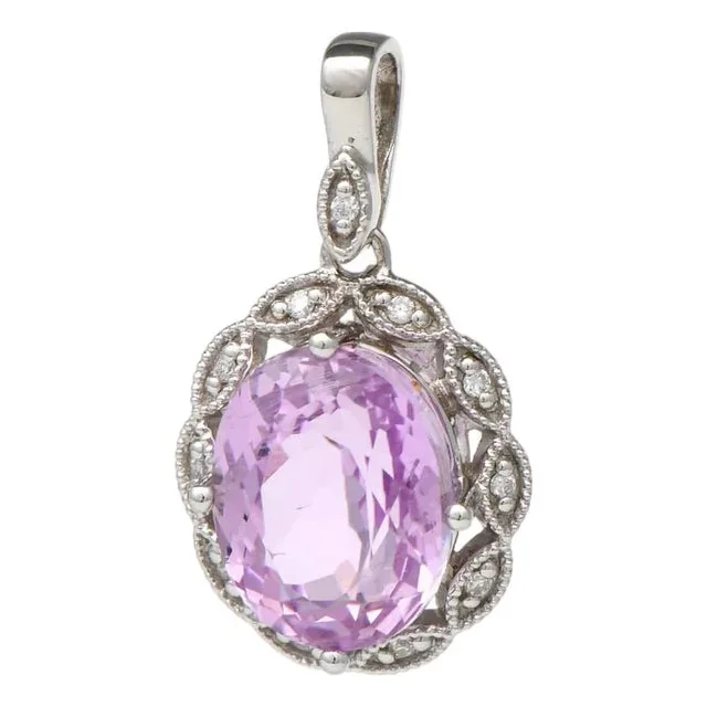 14KW Kunzite(2.10) & Diamond Halo Pendant