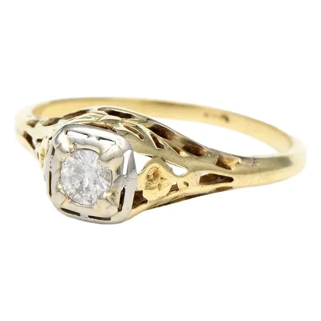 14KYW Art Deco Diamond(0.20) Ring, size 6.5