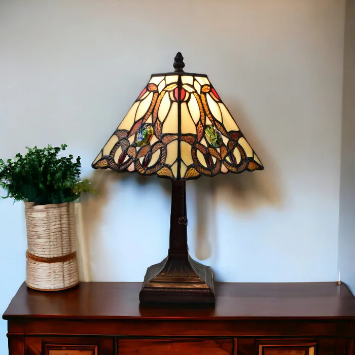 15″ Dark Brown Metal Candlestick Table Lamp with Beige Shade
