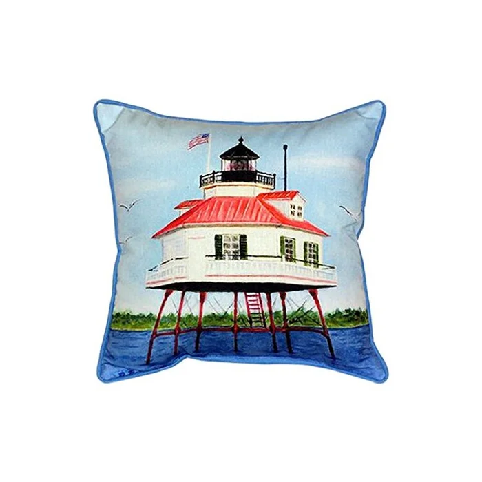 18×18 Large Indoor Outdoor Pillow Drum Point Lighthouse Design – Betsy Drake Interiors