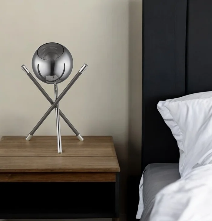 18″ Black Metal Tripod Table Lamp with Nickel Globe Shade