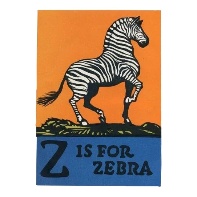 1920s, Z Is for Zebra Print, Original Vintage Children’s Print, Lithograph, ABCs