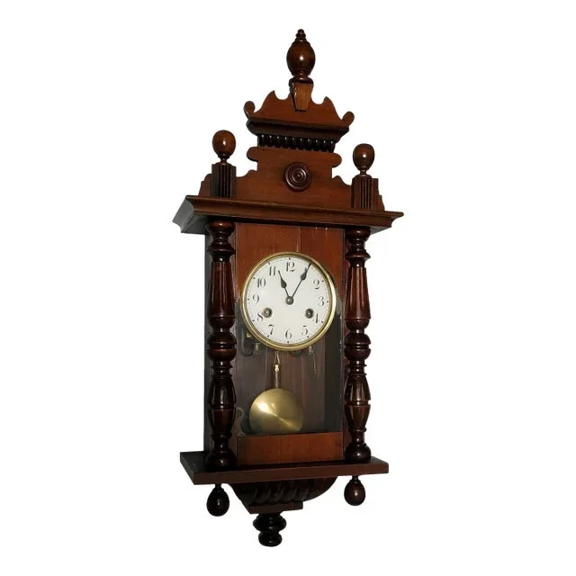 1923 Antique Mechanical Wooden Wall Clock by Gebrüder Junghans From Black Forest