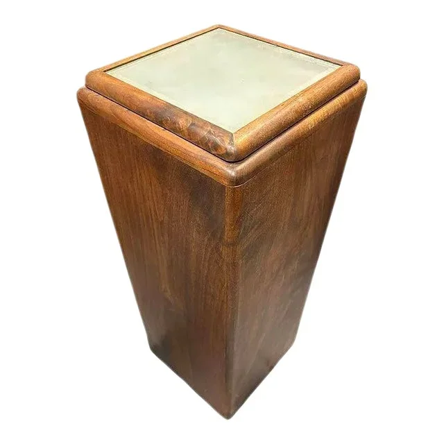 1930s Art Deco Black Walnut Sculpted Waterfall Lighted Pedestal Display