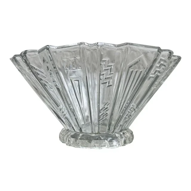 1930s Le Smith Glass Wigwam Clear Bowl Art Deco Jazz Age Cubist Geometric