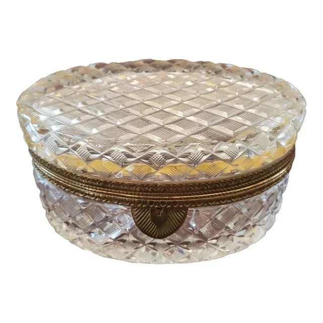 1940s Antique Attributed Baccarat Large Crystal Jewelry Box Casket