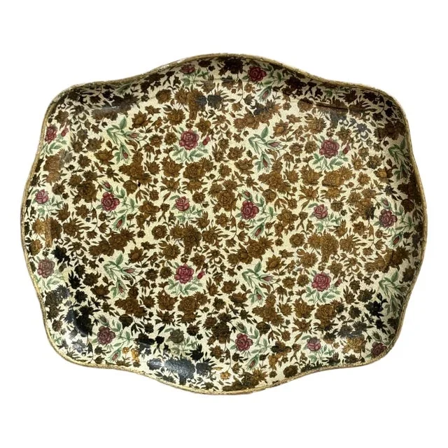 1950s Floral Papier-Mâché Drinks Tray