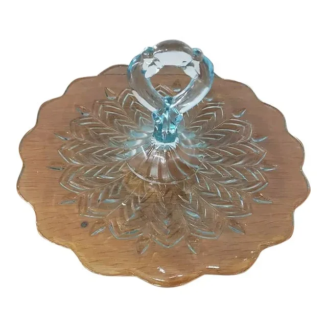 1950s Jeannette Glass Feather Pattern Handled Serving Tray