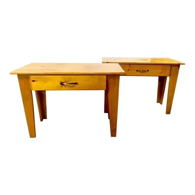 1950s Rustic Farmhouse Arts & Crafts Pine Console Tables – Large Nightstands – A Pair.