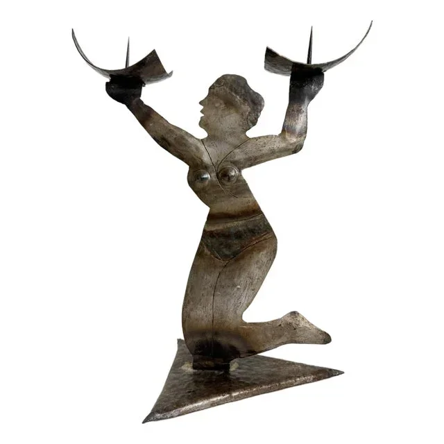 1950s Steel Folk Art Pinup Girl Candle Holder