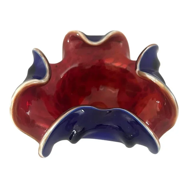 1960’s Murano Art Glass Red & Blue Free Form Bowl