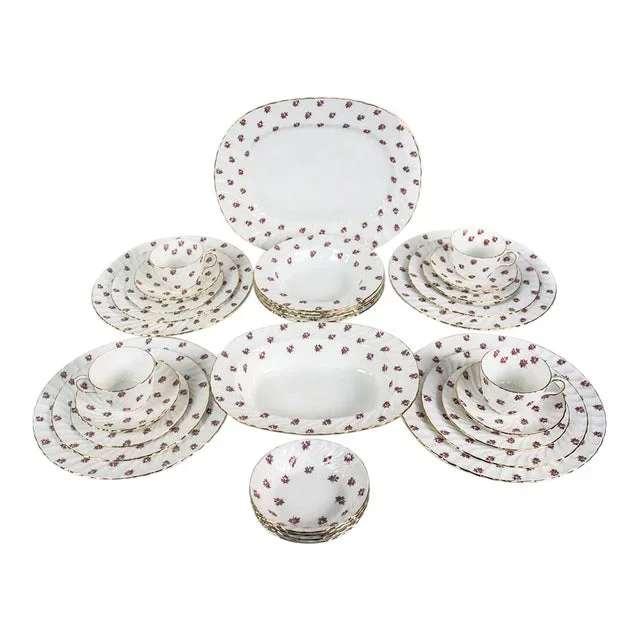 1960s Aynsley Bone China Hathaway Pattern Service for Four – Set of 30
