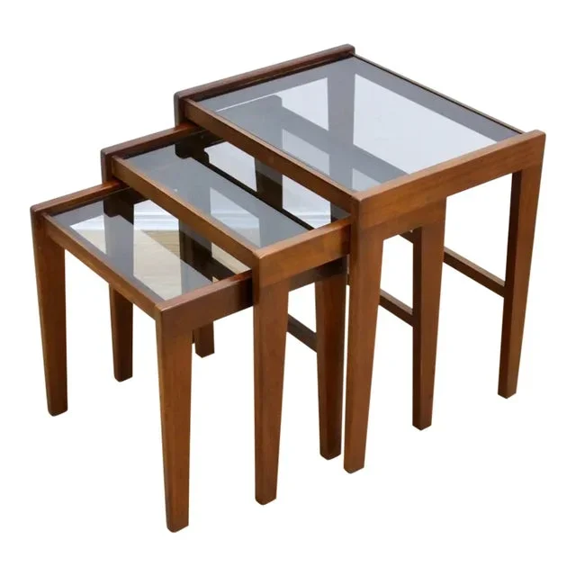 1960s Danish Modern Smoked Glass Nesting Side Tables – Set of 3