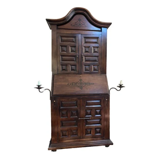 1960s Drexel Heritage Et Cetera Spanish / Mediterranean Style Secretary Desk Side Candles