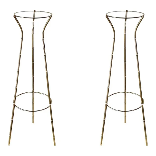 1960s Faux Bamboo Brass Plant Stands – a Pair