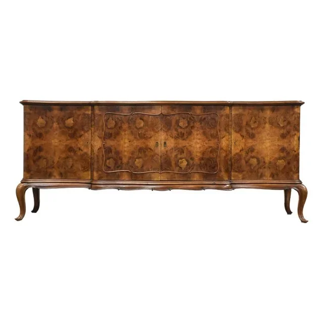 1960s French Provincial Walnut Burl Sideboard Credenza