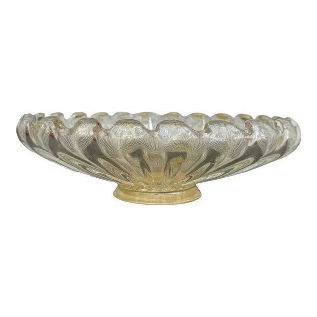 1960s Seguso Barovier Toso Murano Style Gold Leaf Ribbed Bowl
