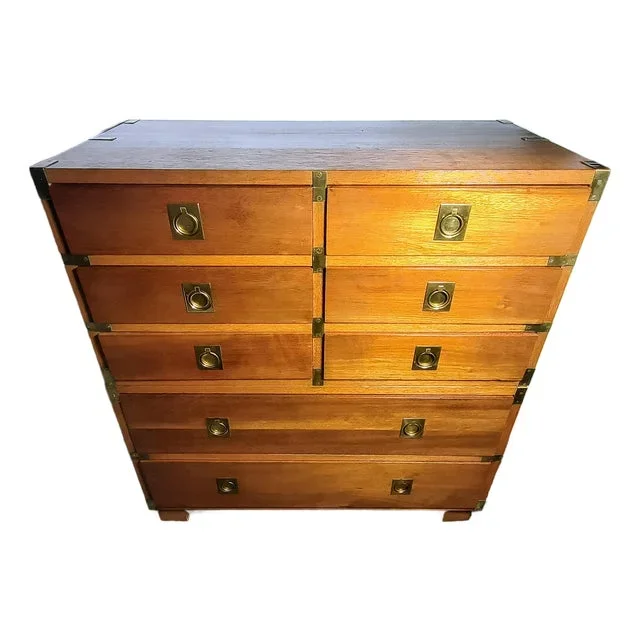 1960s Solid Teak 2 Part Campaign Chest of Drawers