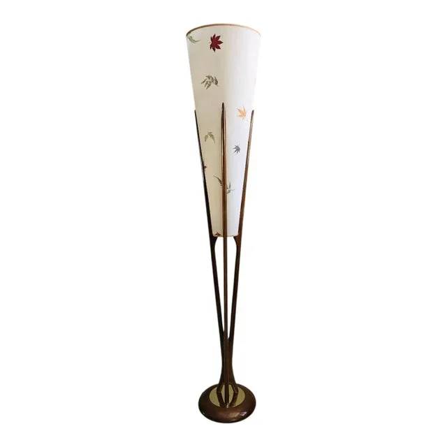 1960s Walnut Trident 3 Way Floor Lamp by John Keal for Modeline Style