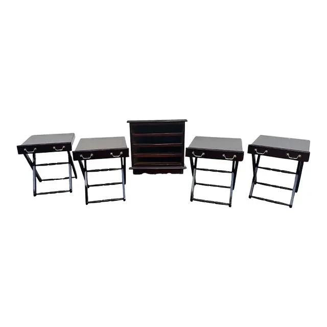1970s Allen Classics Side Table Cabinet With 4 Removable Cocktail Trays – Set of 5