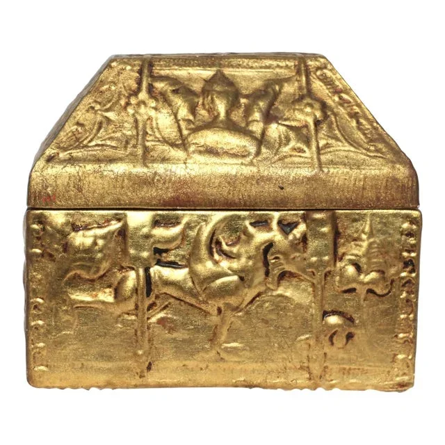 1970s Casket or Reproduction Reliquary Box in Gilded Ceramic