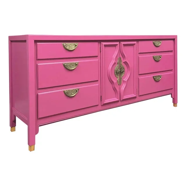 1970s Chinoiserie Dresser Sideboard by Century Furniture Reimagined in Rasberry
