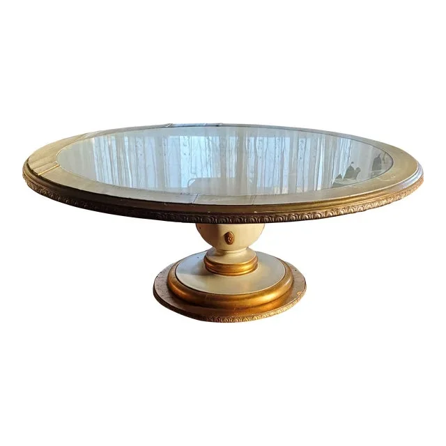 1970s Hollywood Regency Round Gold Gilt Pedestal Coffee Table