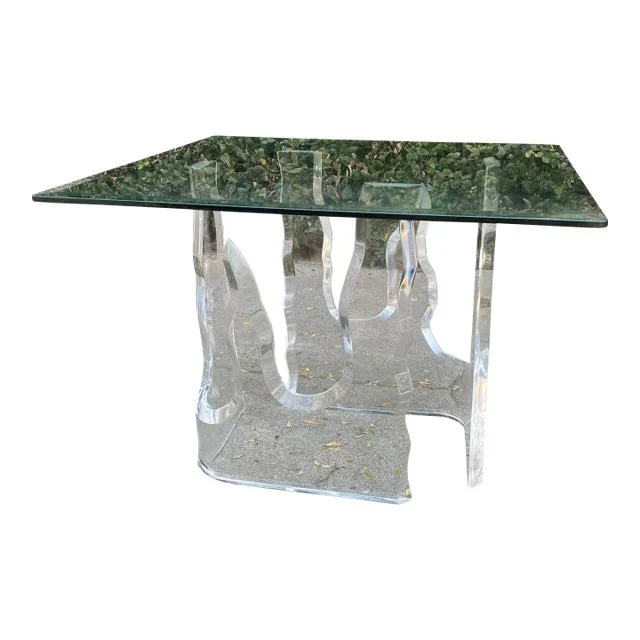 1970s Lion in Frost Style Lucite & Glass Side Table