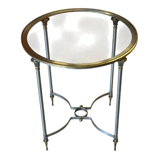 1970s Maison Jansen Style End Table Steel and Brass